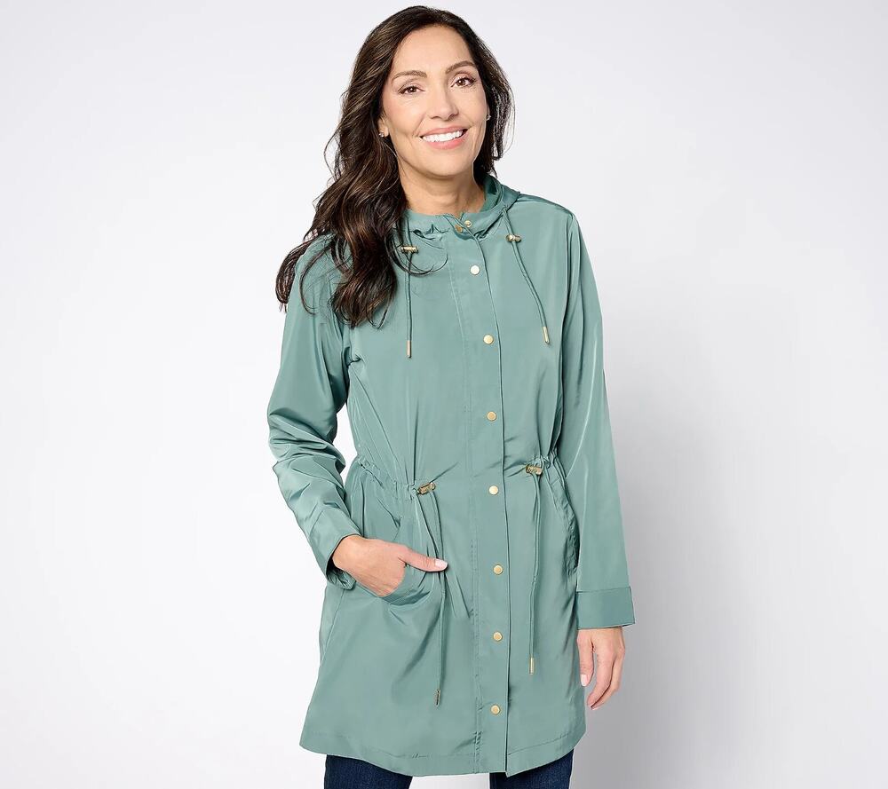 Susan Graver Water Resistant Anorak Jacket with Hood SAGE LEAF,Petite 2X A634601 - Picture 1 of 1